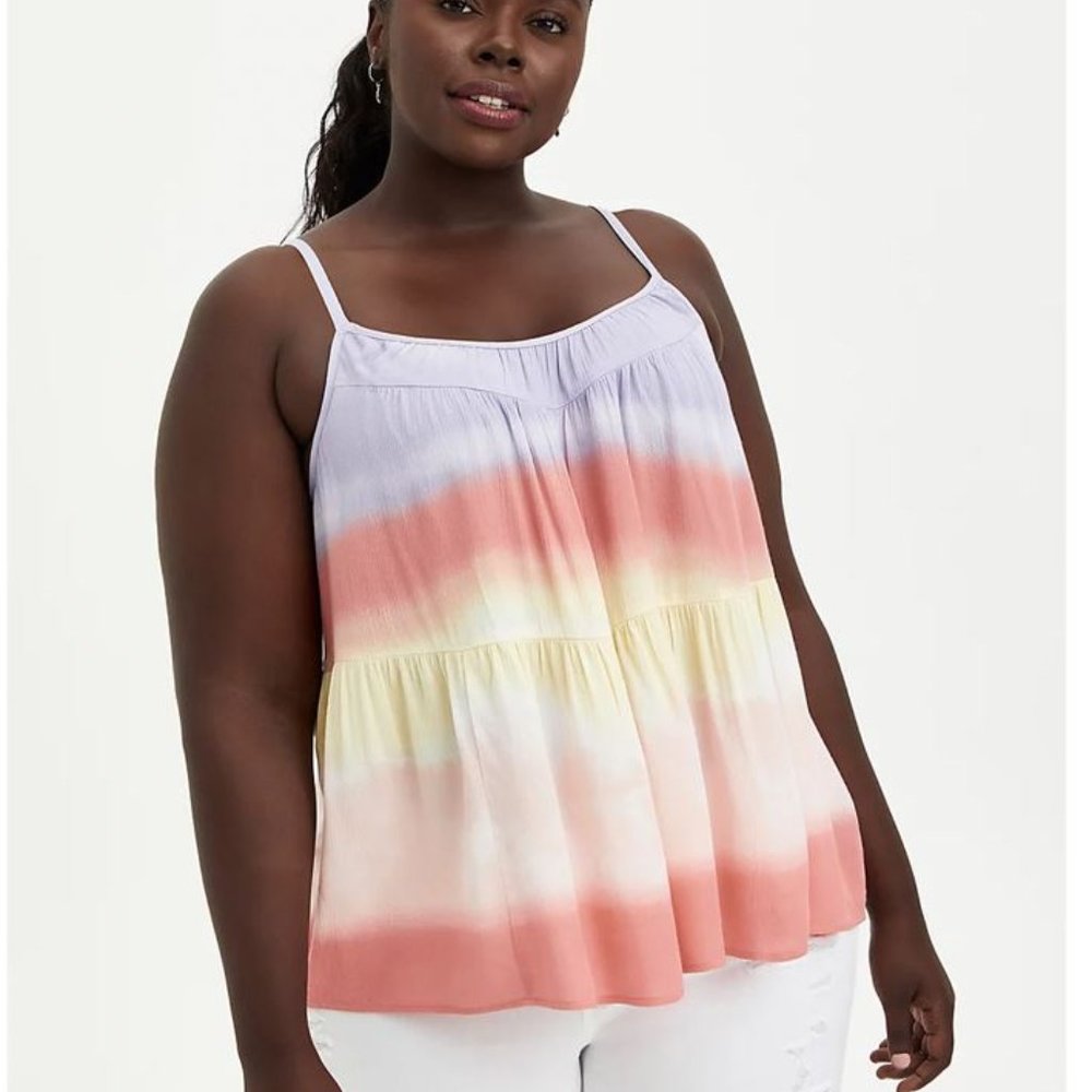 Torrid Size 1X 14-16 Tiered Camisole - Gauze Beach Stripe Tie Dye